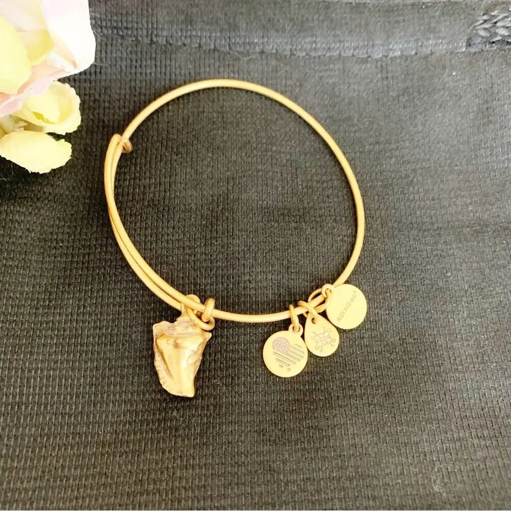 Alex and Ani Rafaelian Gold Conch Shell Charm Wire Bangle Bracelet  NIB